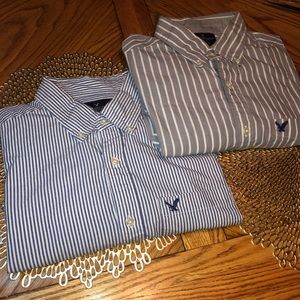 🔥TWO American Eagle Striped Dress Shirts